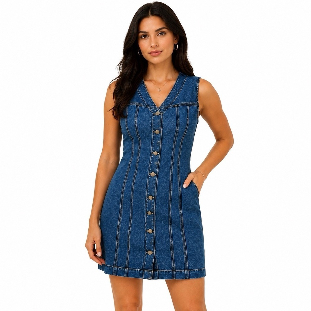 Lee Heritage Denim Dress XS Blue Western Cowgirl Americana Y2K Stretch NWT